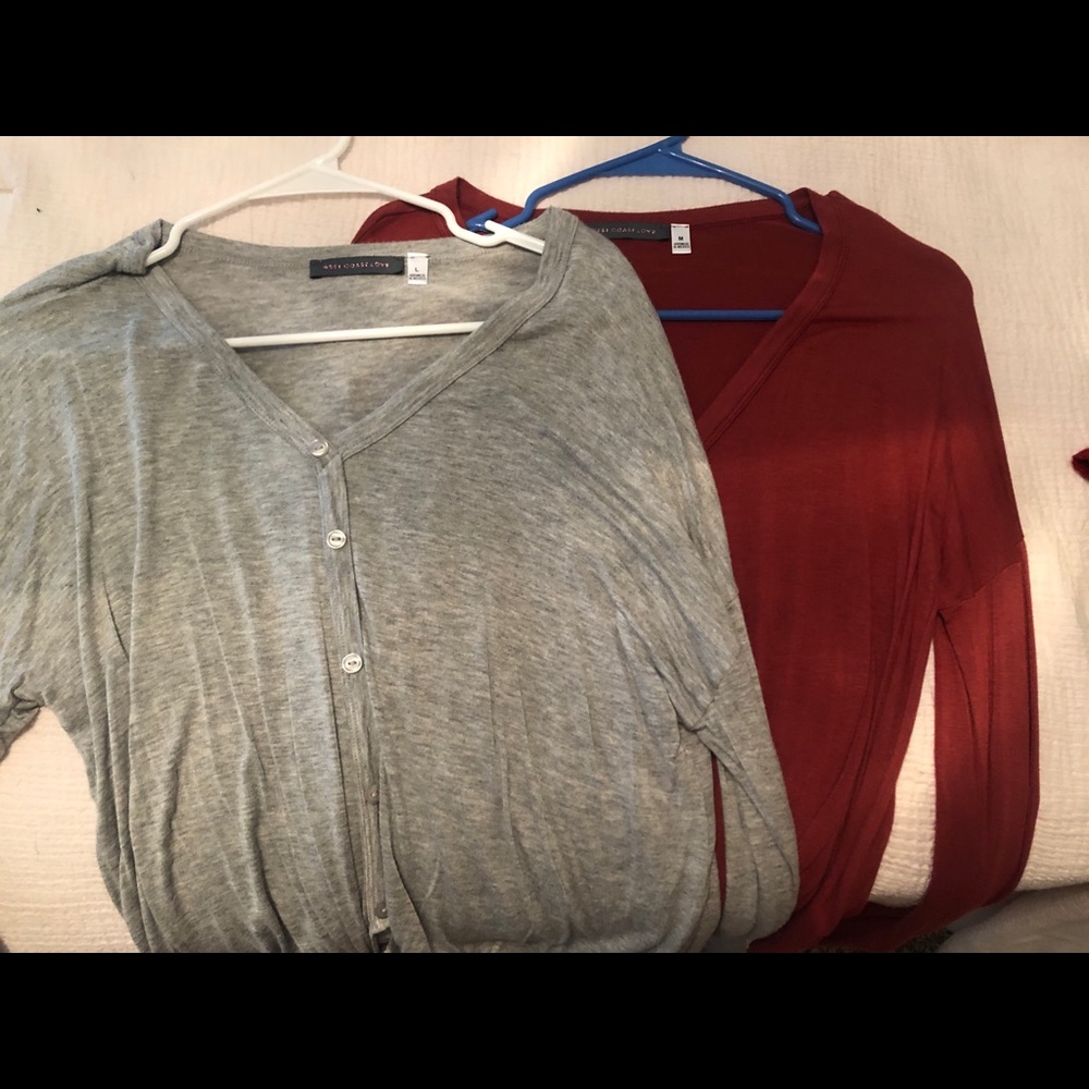 Red and grey long sleeve top